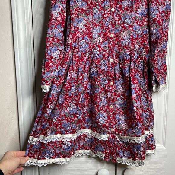 Gunne Sax by Jessica McClintock Girl's Victorian Prairie Dress Red Floral Size 7 - Picture 9 of 12